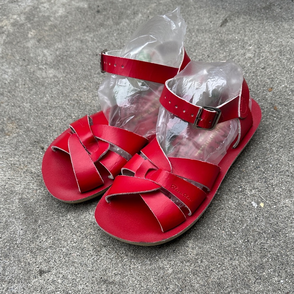 SALT WATER by HOY | Girls 13 Red Leather Sun San Swimmer Sandals w/ Ankle Straps